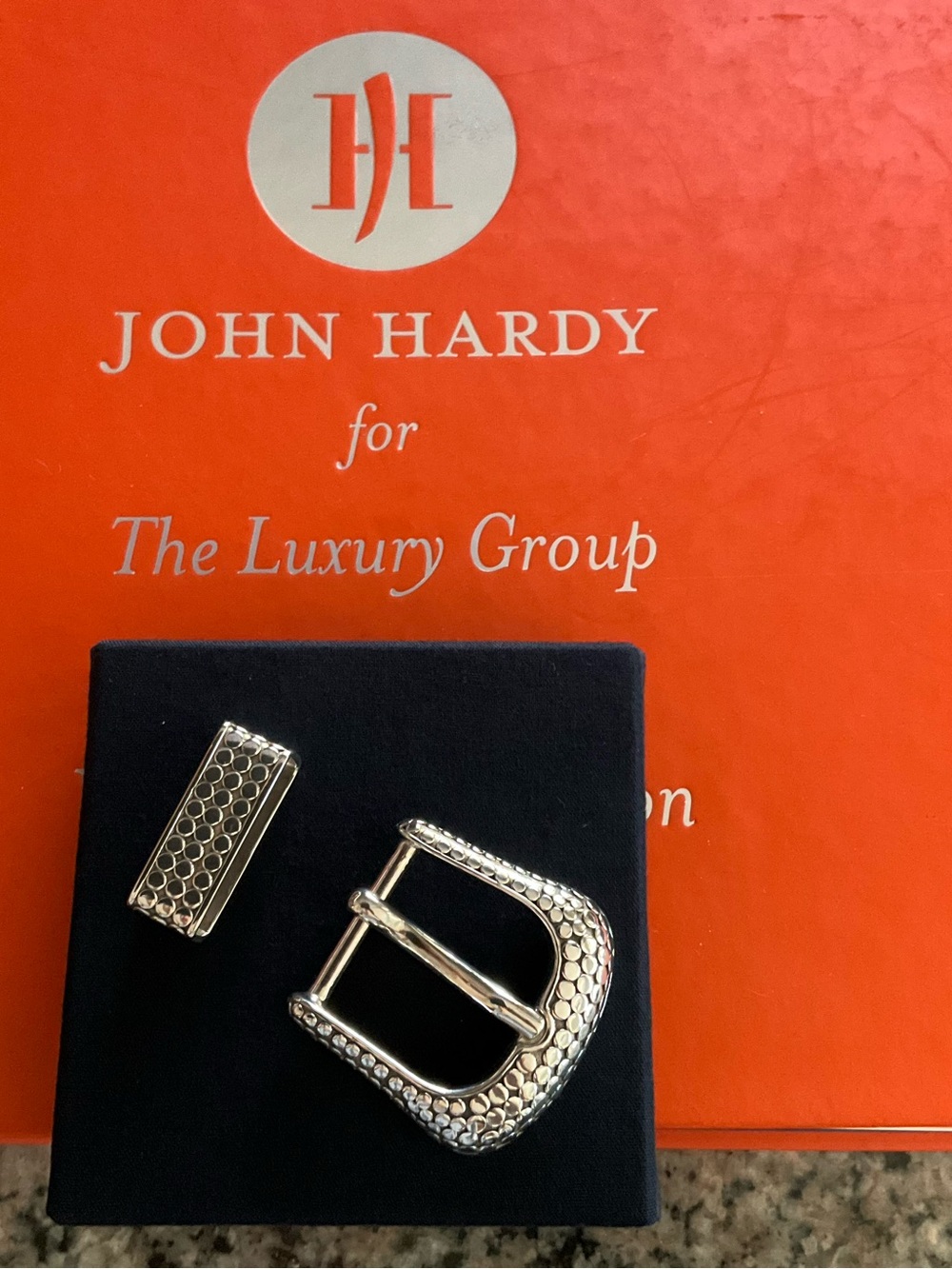 John Hardy Silver Textured Buckle and Keeper Set